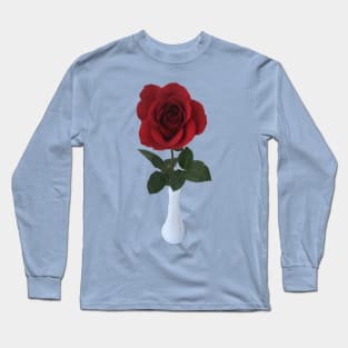 Dark Red Rose in a White Vase Long Sleeve T-Shirt